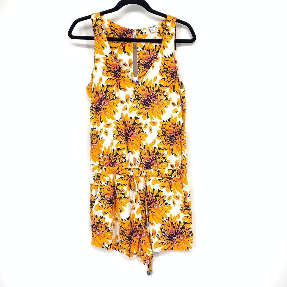 Splendid Sleeveless V-Neck Romper Womens Size Small Yellow Orange Floral Print